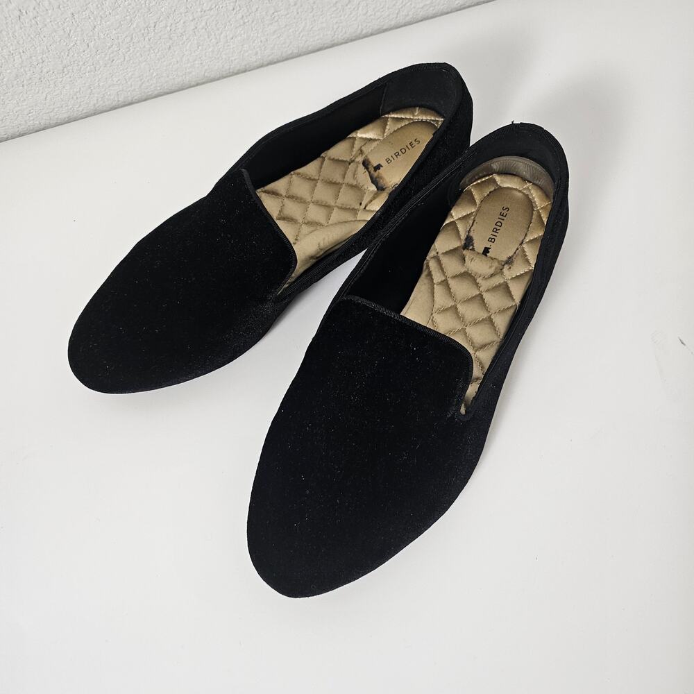- Birdies Women’s 11.5 Black Suede Loafer Flats Smoking Slippers Cushioned